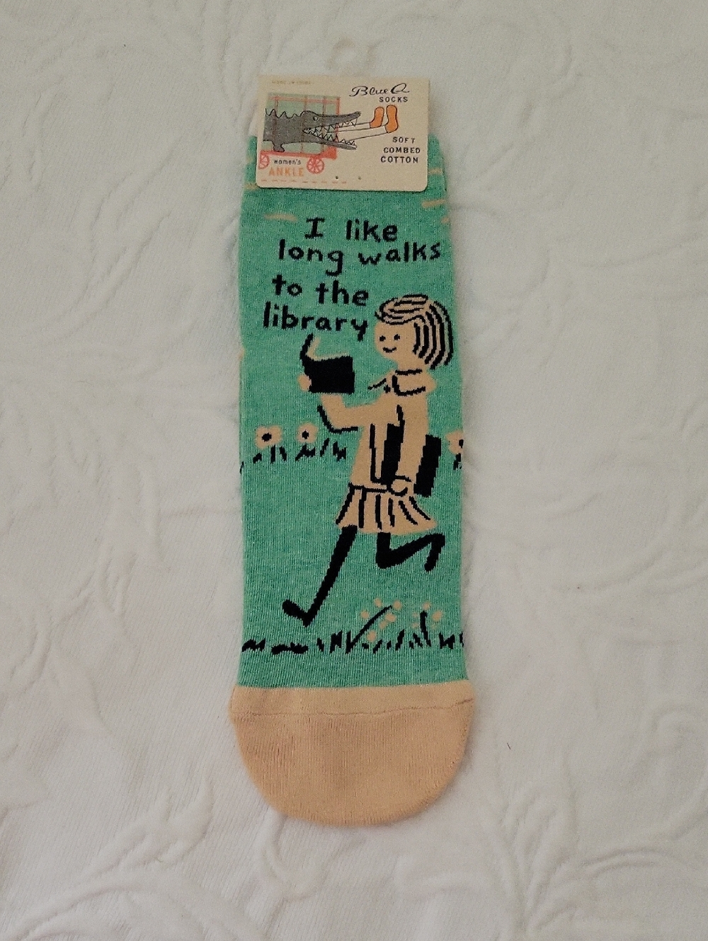 Blue Q Mint Green Ankle Socks with Cream Accent